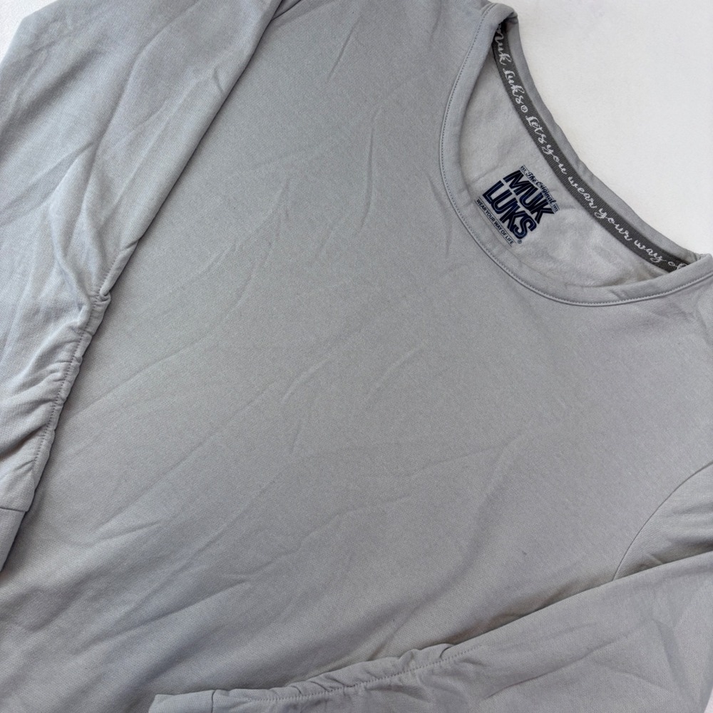 Muk Luks Gray Long Sleeve Crew Neck Top Women's Small Ruched Sleeve